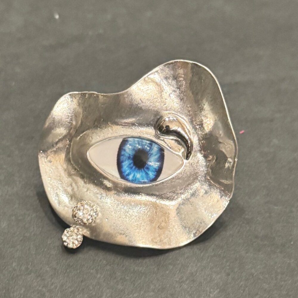 Surrealist Eye Statement Ring Schiaparelli Inspired Silver Tone Adjustable NEW